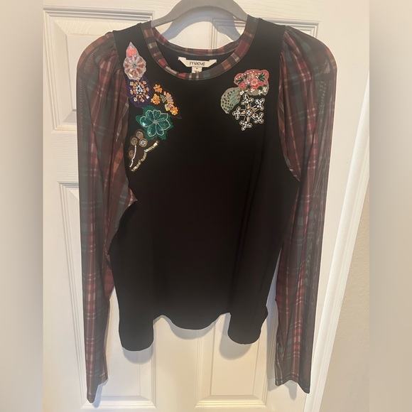 Anthropologie Maeve Long-Sleeve Embellished Plaid Top. M. - Picture 5 of 10